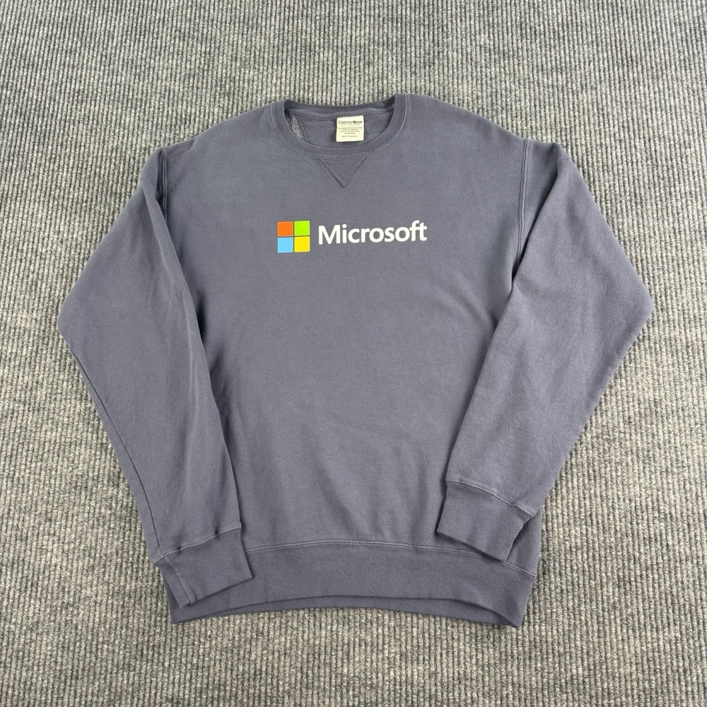 Microsoft Intern Sweater Mens Small ComfortWash Hanes Crewneck Employee Blue